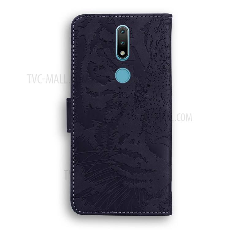 Cell Phone Case for Nokia 2.4 Imprinted Tiger Pattern Wallet Leather Shell - Black-2