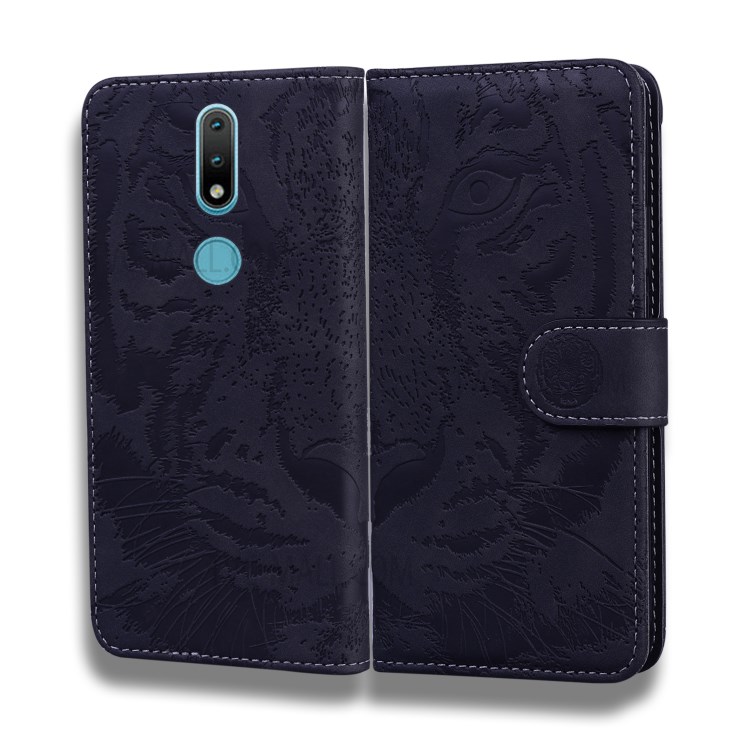 Cell Phone Case for Nokia 2.4 Imprinted Tiger Pattern Wallet Leather Shell - Black-3