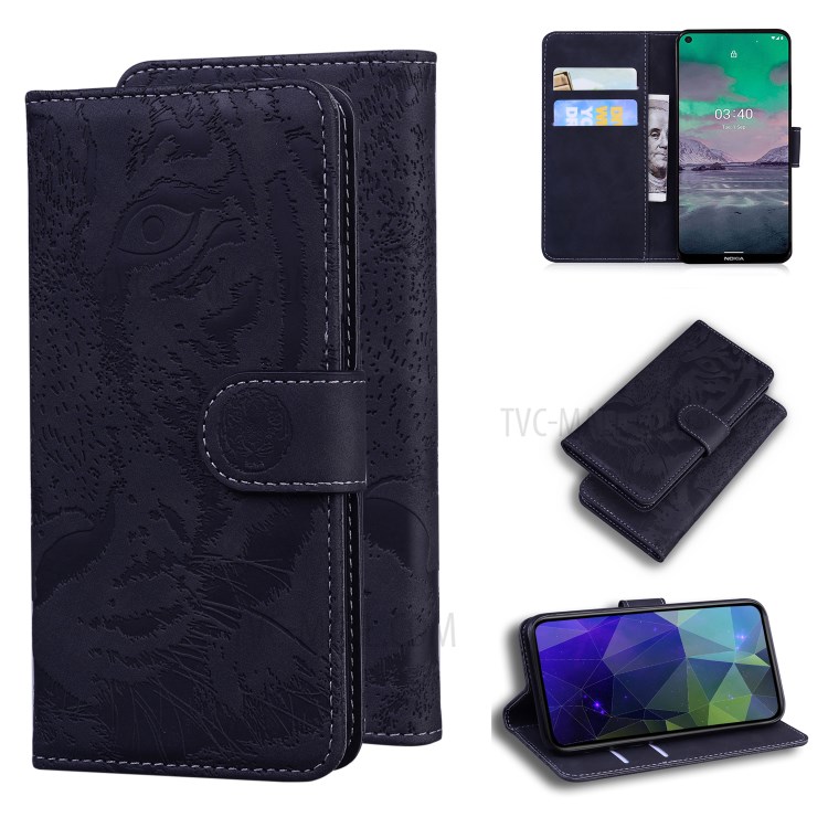 Mobile Phone Case for Nokia 3.4 Imprinted Tiger Pattern Wallet Leather Shell - Black-1