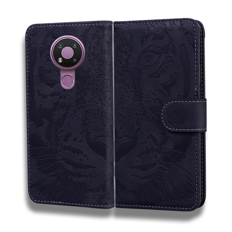 Mobile Phone Case for Nokia 3.4 Imprinted Tiger Pattern Wallet Leather Shell - Black-3