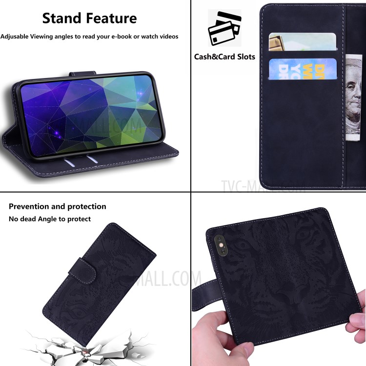 Mobile Phone Case for Nokia 3.4 Imprinted Tiger Pattern Wallet Leather Shell - Black-7