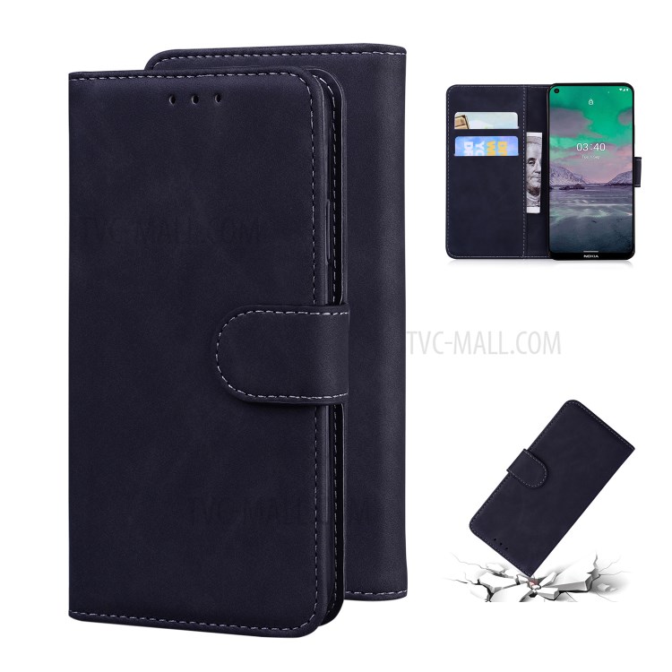Solid Color Leather Wallet Stand Phone Case for Nokia 3.4 - Black-1