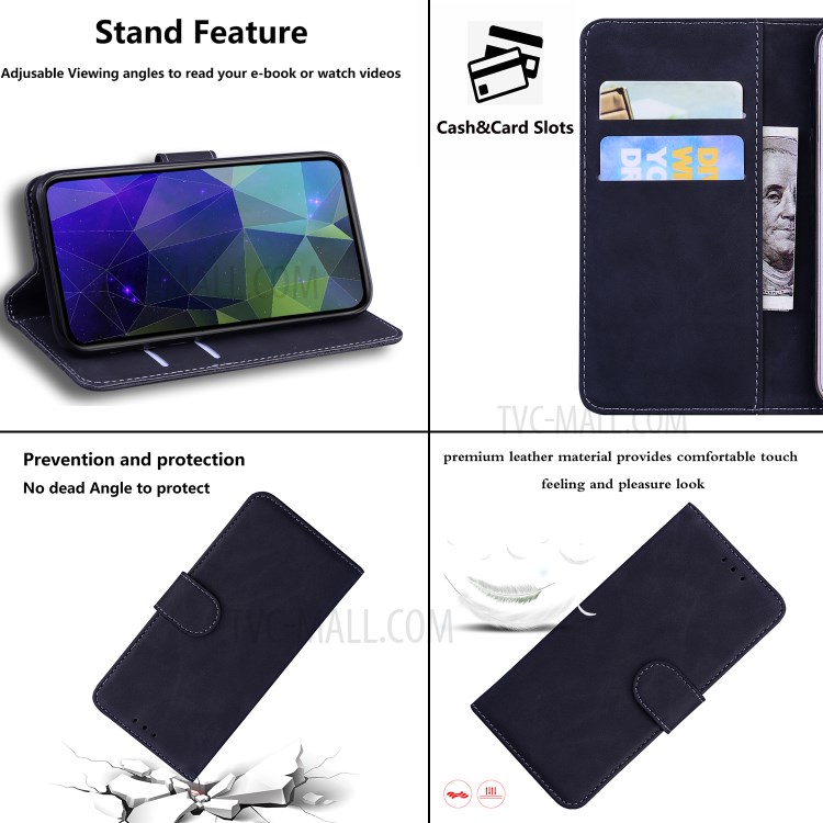 Solid Color Leather Wallet Stand Phone Case for Nokia 3.4 - Black-9