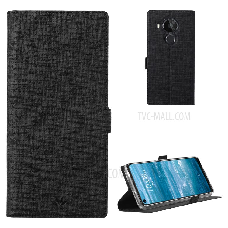 VILI DMK Magnetic Clasp Closure Wallet Stand Cell Phone Cover for Nokia 7.3 - Black-1