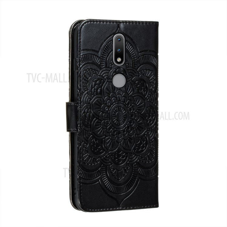 Imprint Mandala Flower Stand Leather Flip Phone Shell for Nokia 2.4 - Black-3