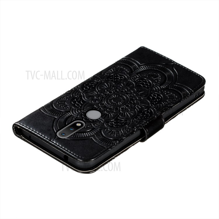 Imprint Mandala Flower Stand Leather Flip Phone Shell for Nokia 2.4 - Black-8