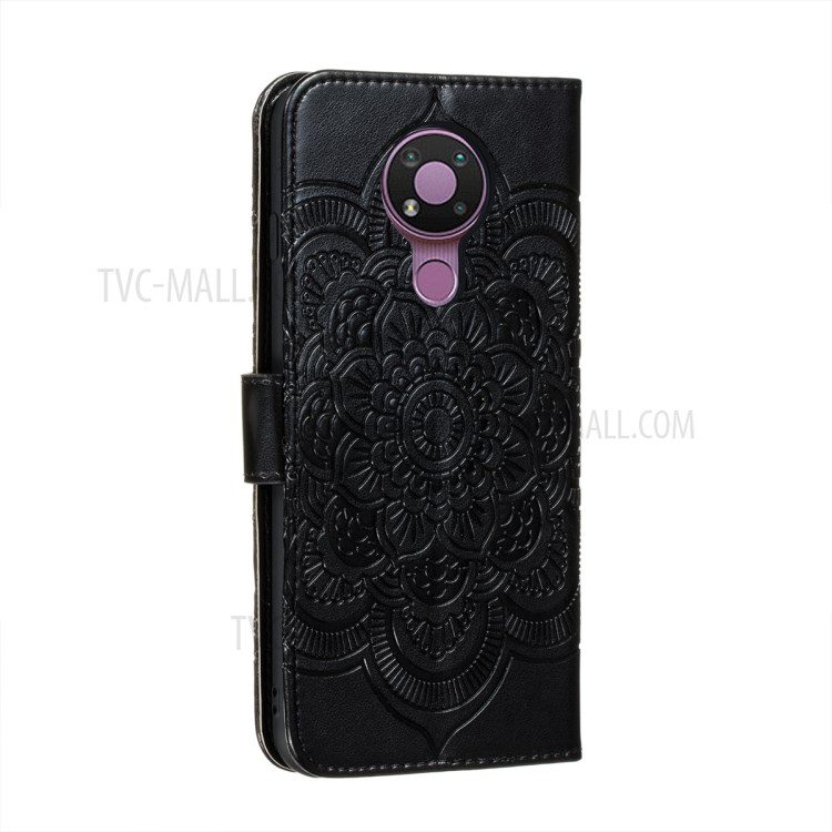 Imprint Mandala Flower Stand Leather Flip Phone Case for Nokia 3.4 - Black-3