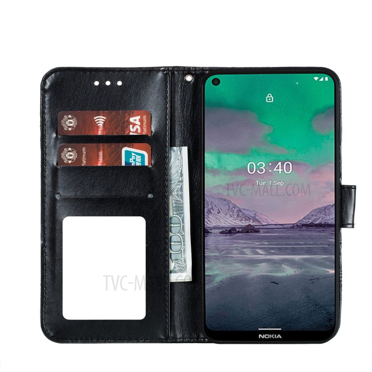 Imprint Mandala Flower Stand Leather Flip Phone Case for Nokia 3.4 - Black-4