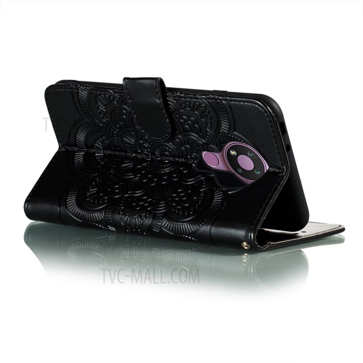 Imprint Mandala Flower Stand Leather Flip Phone Case for Nokia 3.4 - Black-5