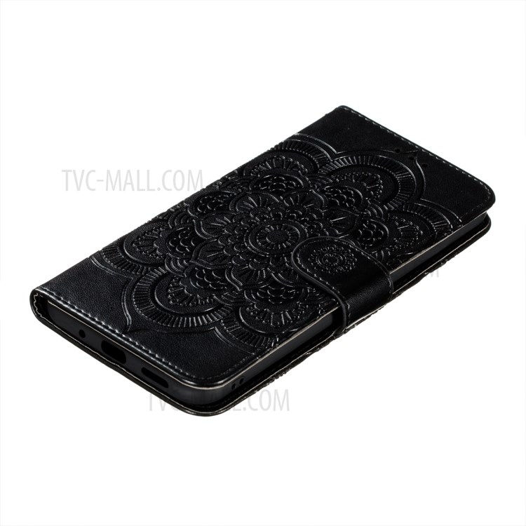 Imprint Mandala Flower Stand Leather Flip Phone Case for Nokia 3.4 - Black-7