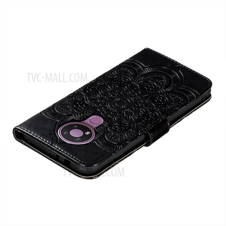 Imprint Mandala Flower Stand Leather Flip Phone Case for Nokia 3.4 - Black-8