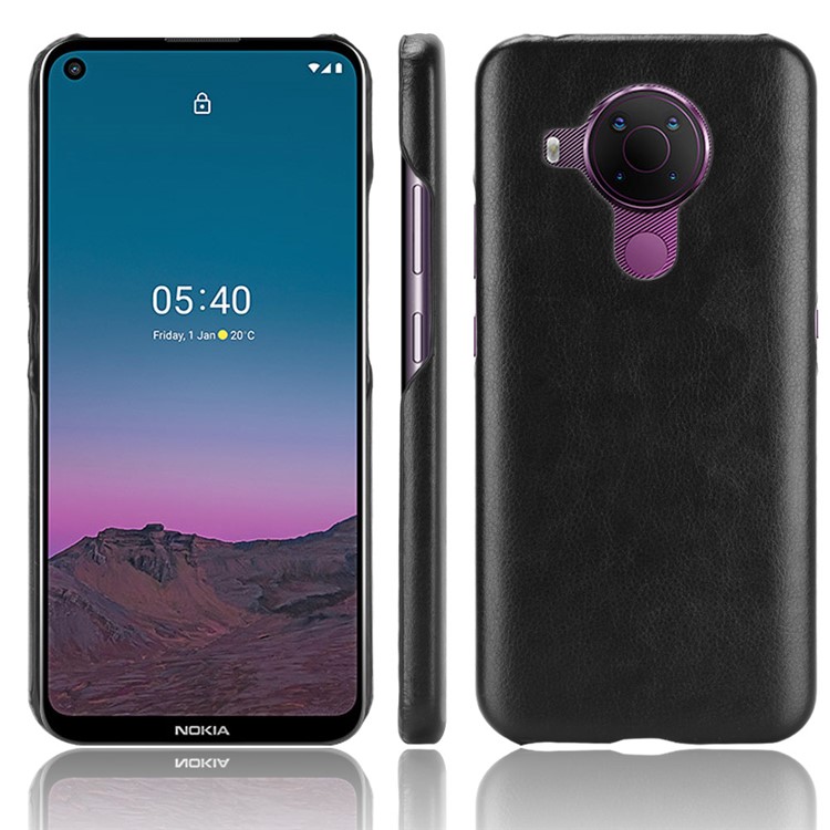 Anti-Drop Litchi Texture Leather Coated PC Phone Shell for Nokia 5.4 - Black-1