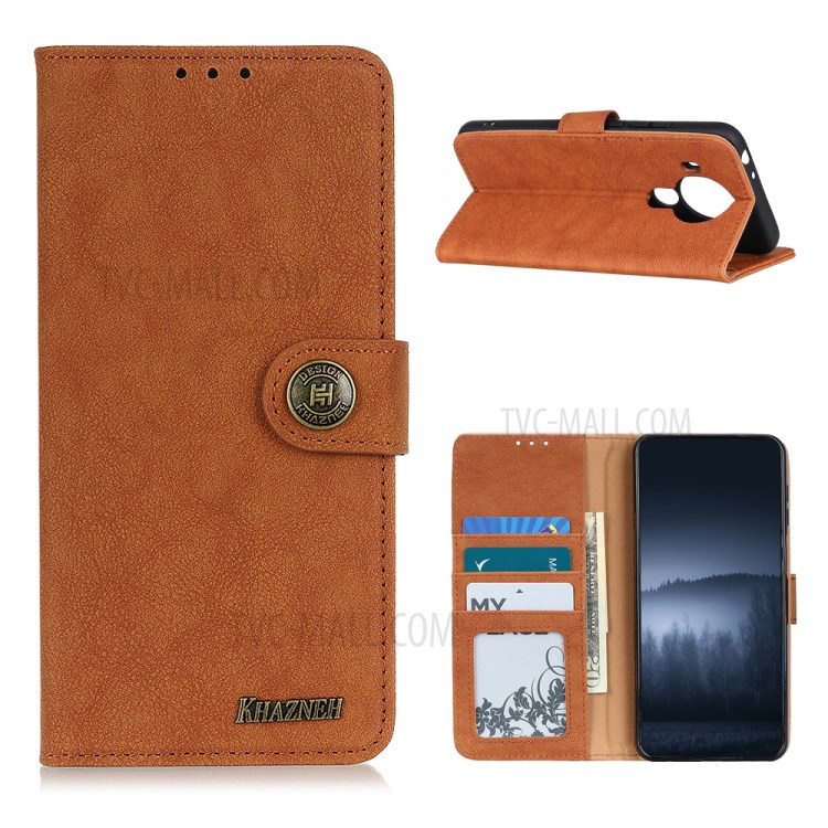 KHAZHEN Retro Textured Wallet Phone Cover Case for Nokia 5.4 - Orange-1