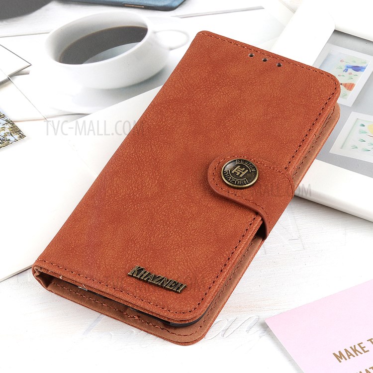 KHAZHEN Retro Textured Wallet Phone Cover Case for Nokia 5.4 - Orange-9