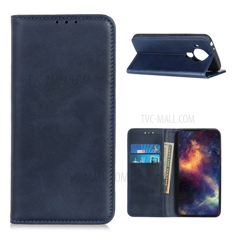 Magnetic Absorption Wallet Stand Split Leather Phone Shell Case for Nokia 5.4 - Blue-1