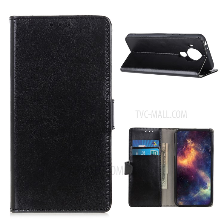 Crazy Horse Texture Protective Wallet Leather Case for Nokia 5.4 - Black-1