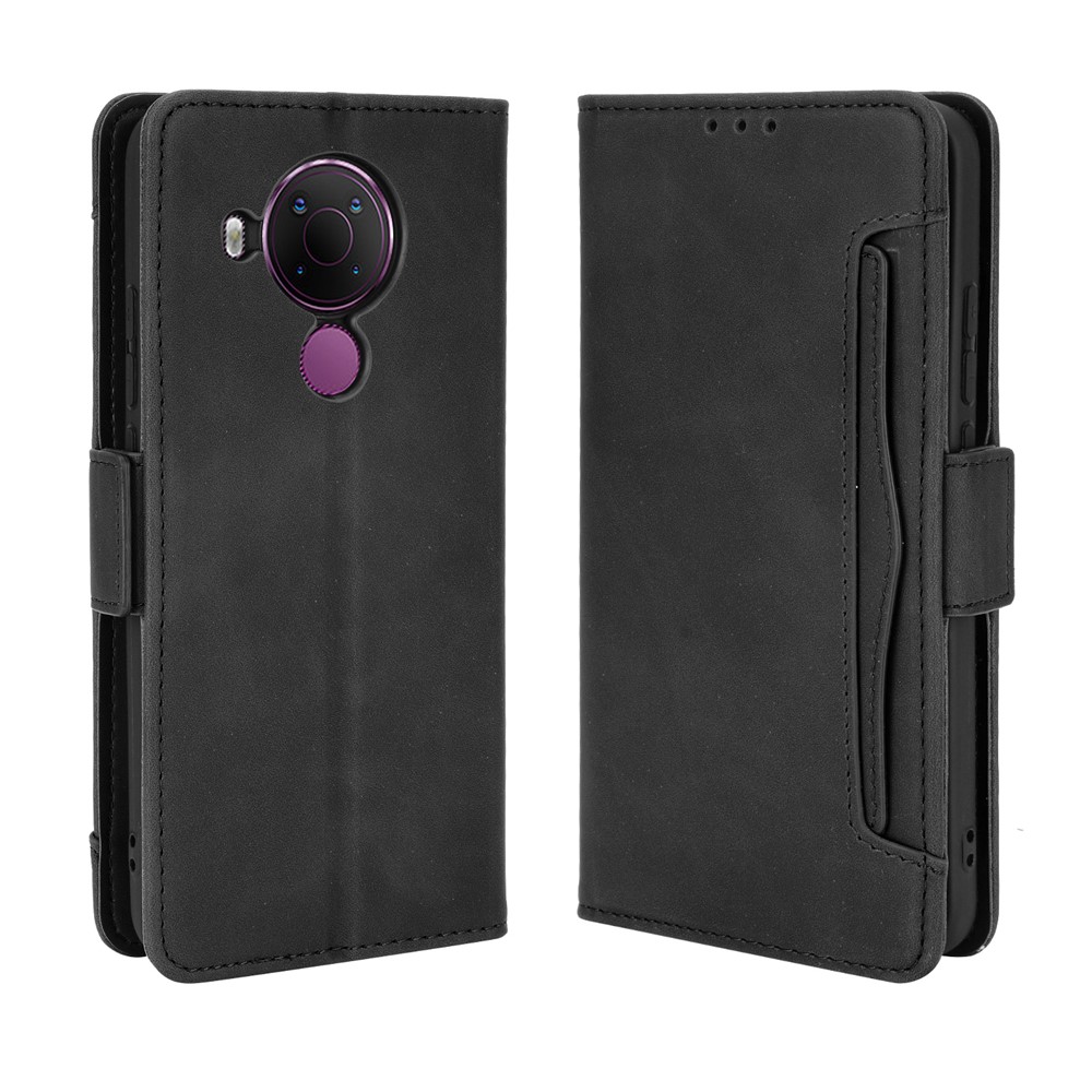 Leather Phone Wallet Design Stand Feature Protective Cover Case with Multiple Card Slots for Nokia 5.4 - Black-1