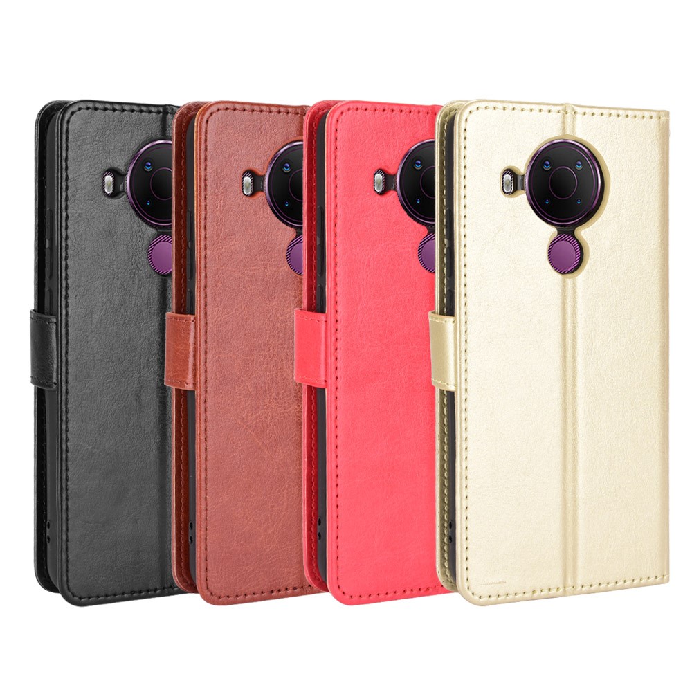 Crazy Horse Skin Leather Phone Wallet Stand Cover Shell with Lanyard for Nokia 5.4 - Black-10