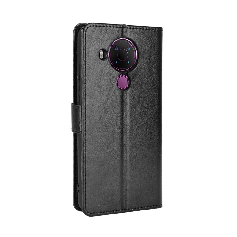 Crazy Horse Skin Leather Phone Wallet Stand Cover Shell with Lanyard for Nokia 5.4 - Black-4