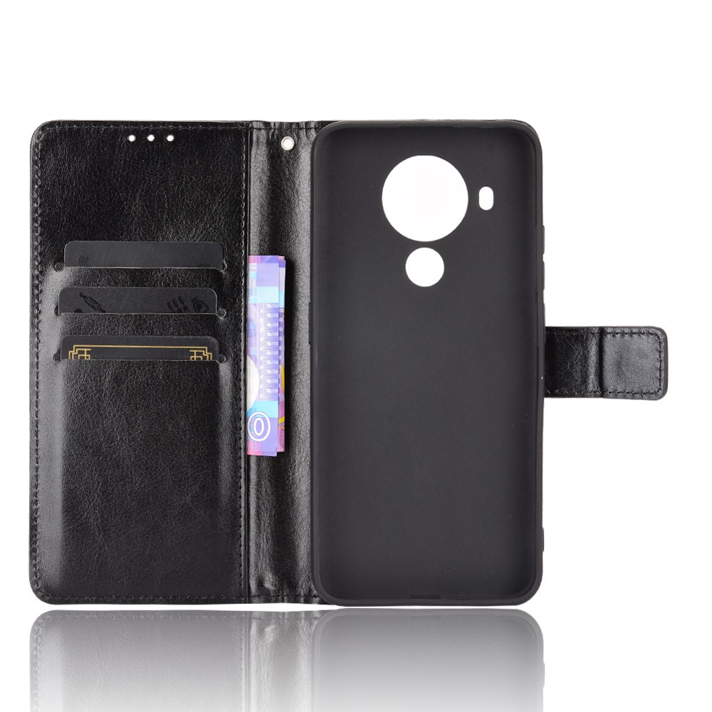 Crazy Horse Skin Leather Phone Wallet Stand Cover Shell with Lanyard for Nokia 5.4 - Black-5