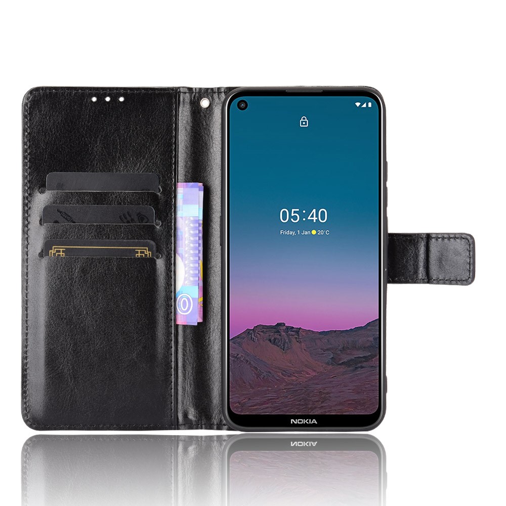 Crazy Horse Skin Leather Phone Wallet Stand Cover Shell with Lanyard for Nokia 5.4 - Black-6