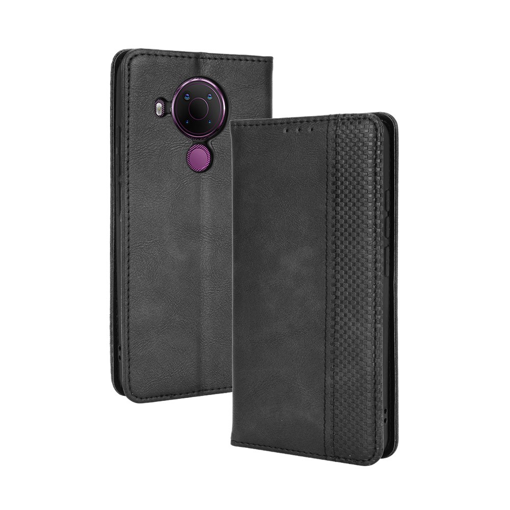 Magnetic Vintage Style Wallet Stand Phone Case Cover for Nokia 5.4 - Black-2