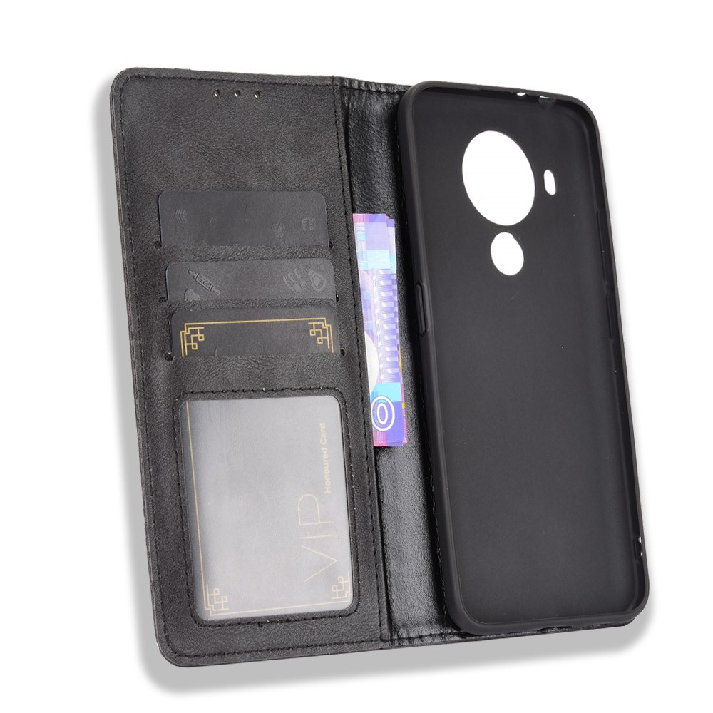 Magnetic Vintage Style Wallet Stand Phone Case Cover for Nokia 5.4 - Black-5