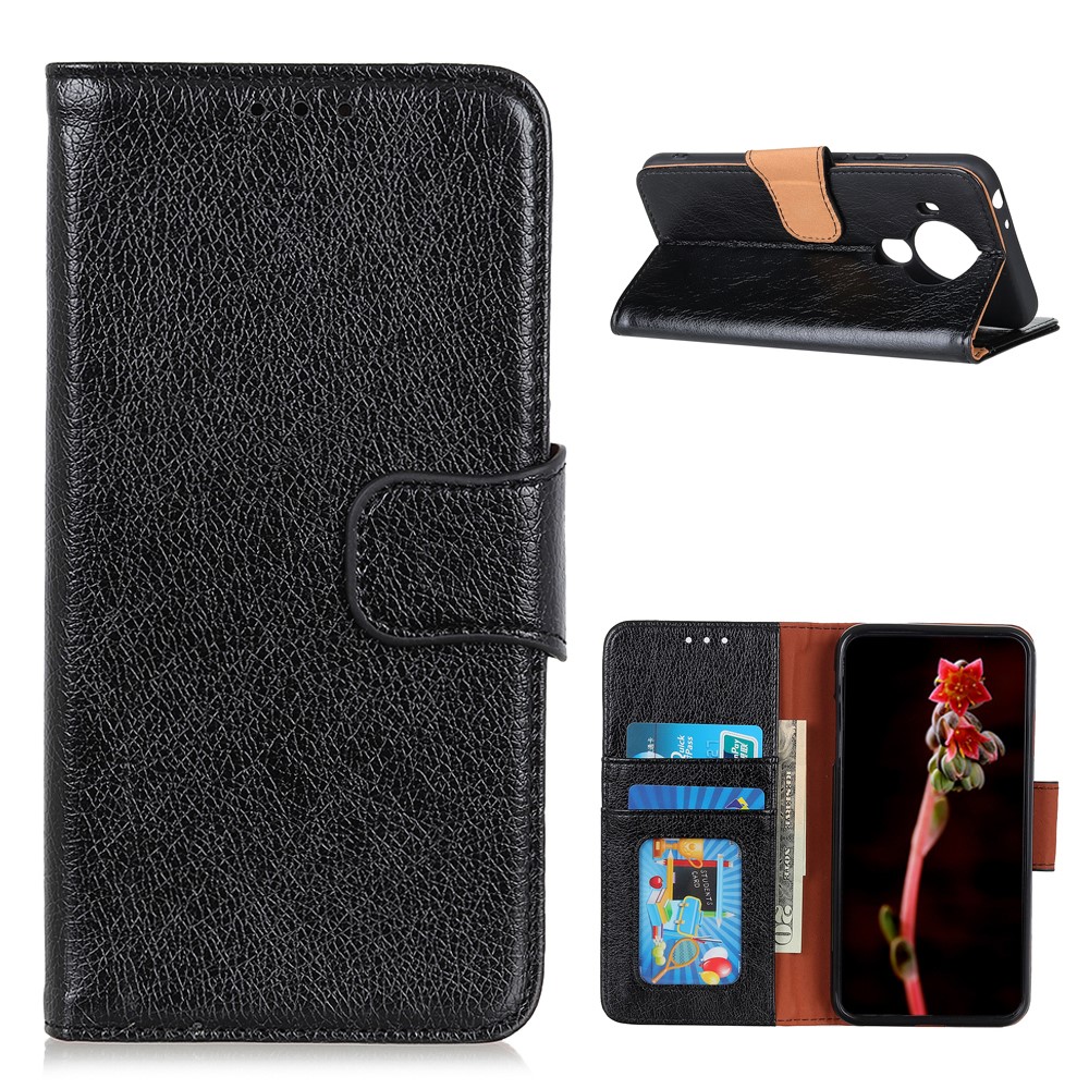 Nappa Texture Split Leather Case for Nokia 5.4 Wallet Stand Cellphone Cover - Black-1