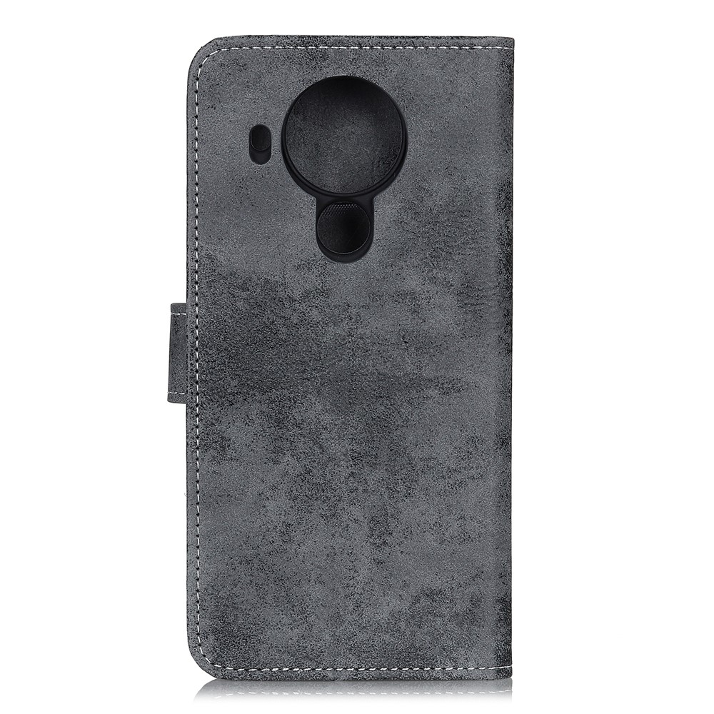 Leather Wallet Phone Protective Case for Nokia 5.4 Retro Style Shell - Grey-3
