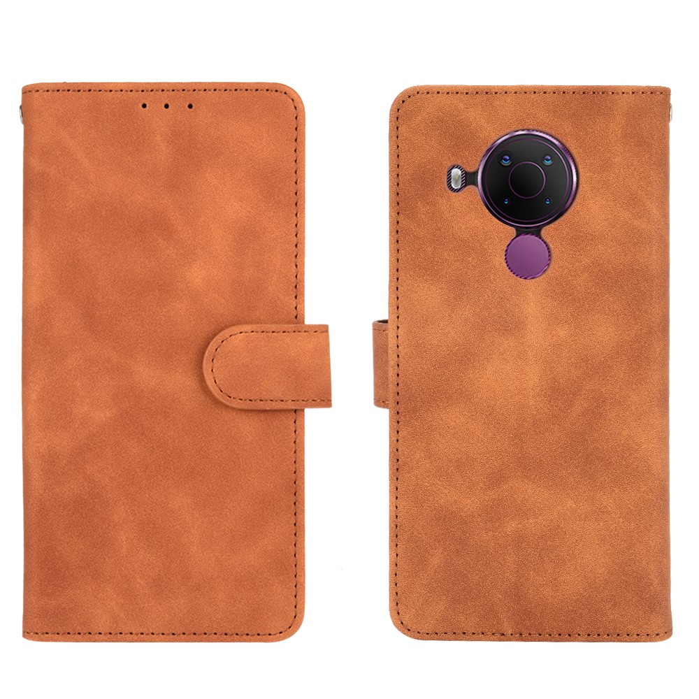 Skin-touch Protective Leather Flip Shell for Nokia 5.4 Wallet Stand Cover - Brown-11