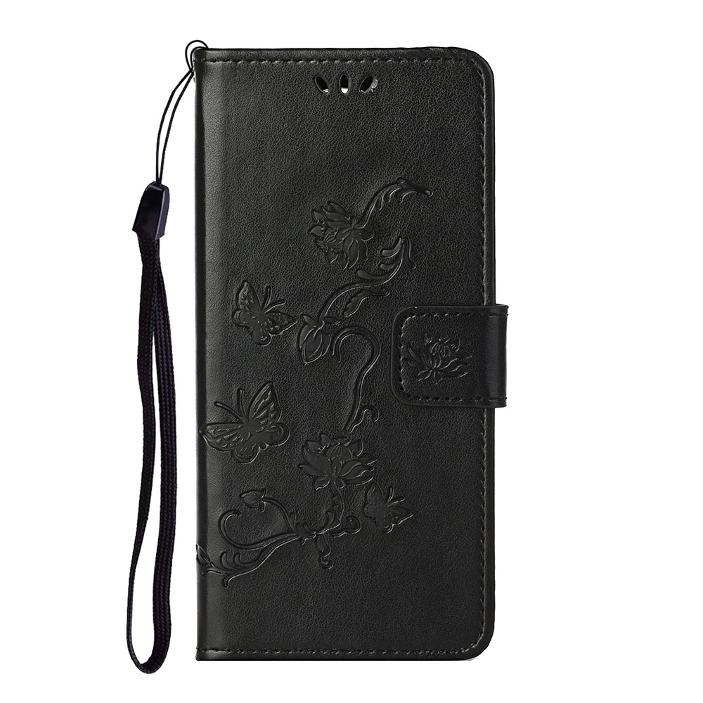 Imprint Butterfly Flower Leather Wallet Stand Phone Cover for Nokia 5.4 - Black-2