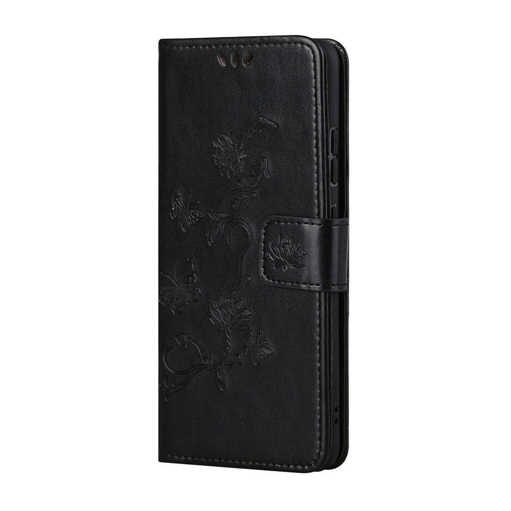 Imprint Butterfly Flower Leather Wallet Stand Phone Cover for Nokia 5.4 - Black-5