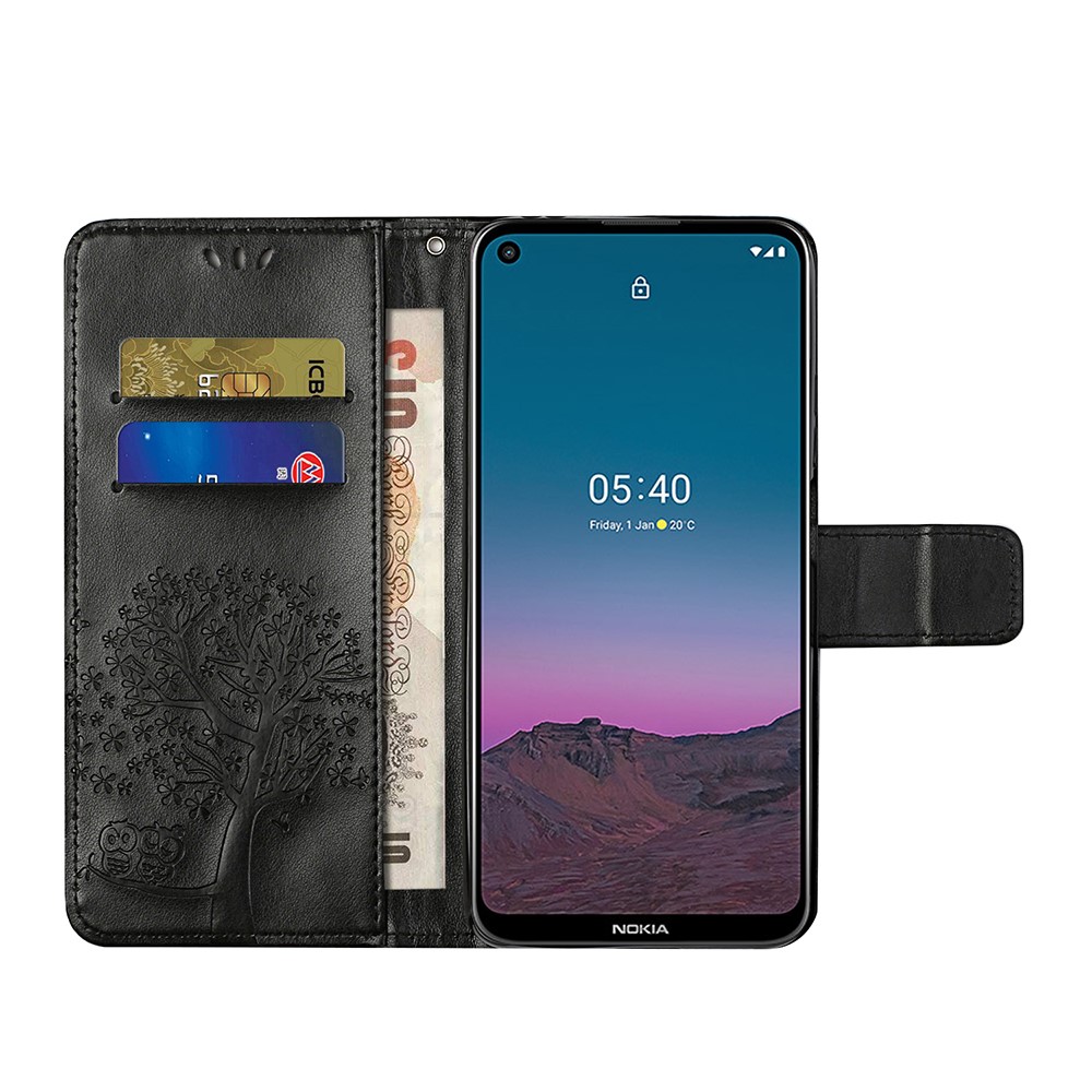 Owl Pattern Printing Design Leather Wallet Phone Cover for Nokia 5.4 - Black-4