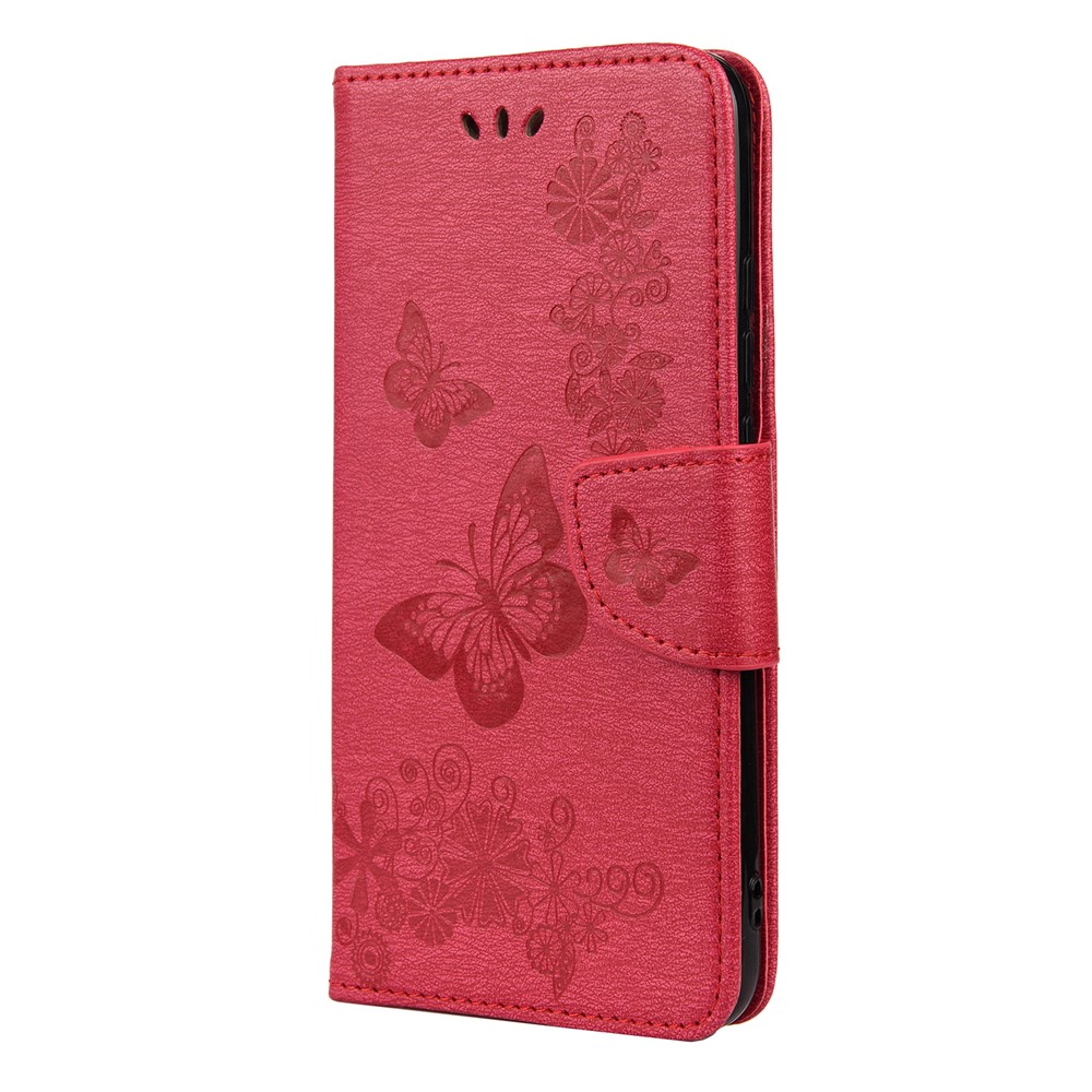 Imprinted Butterflies Flower Leather Wallet Stand Case for Nokia 5.4 - Red-2