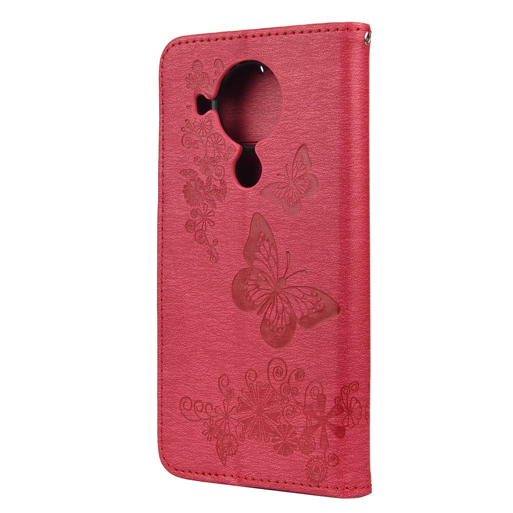 Imprinted Butterflies Flower Leather Wallet Stand Case for Nokia 5.4 - Red-3