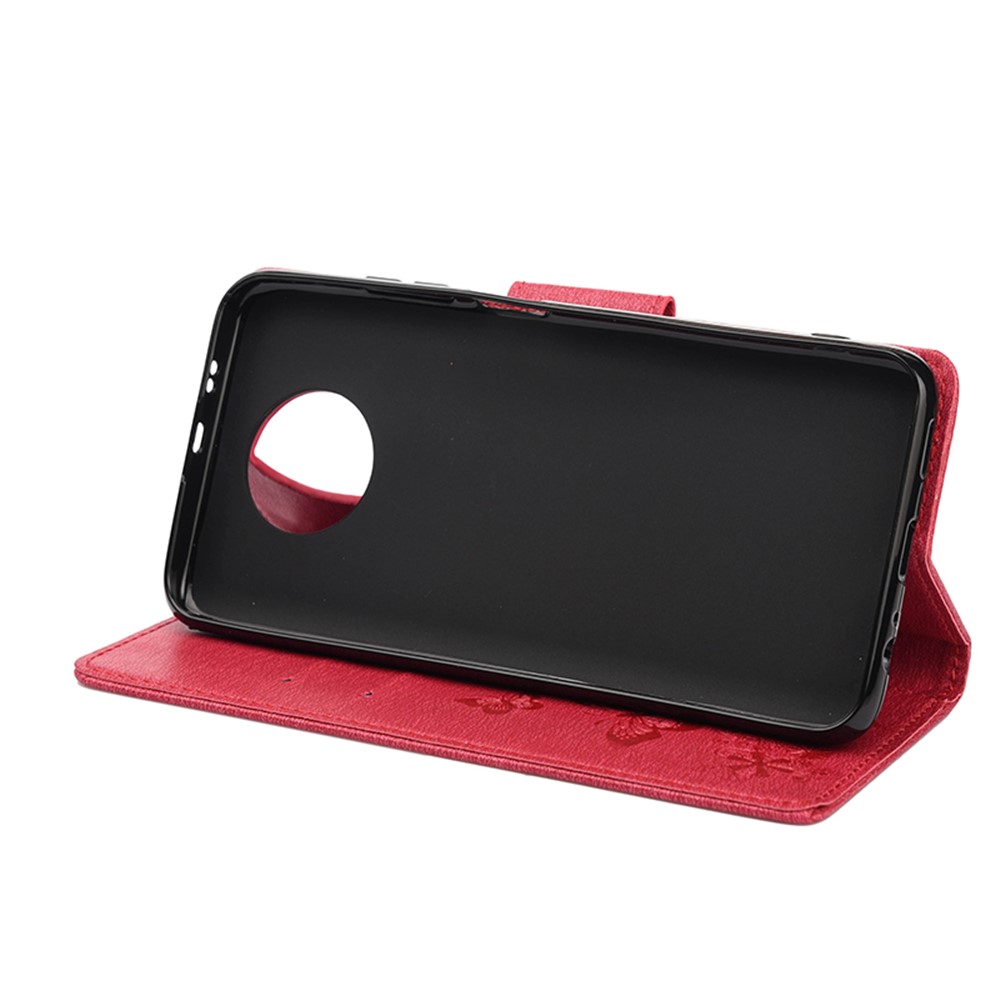 Imprinted Butterflies Flower Leather Wallet Stand Case for Nokia 5.4 - Red-5