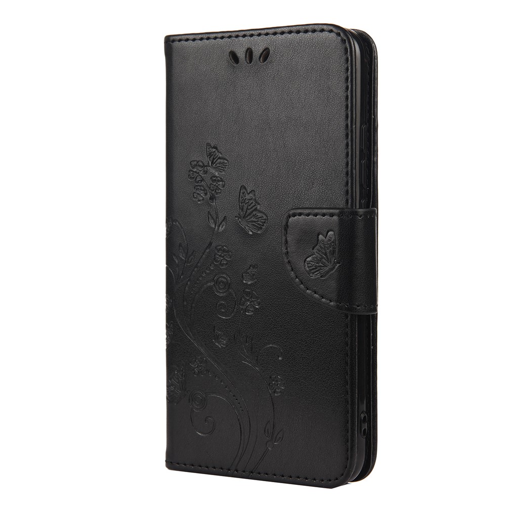 Imprinted Butterflies Flower Leather Wallet Stand Case for Nokia 5.4 - Black-2