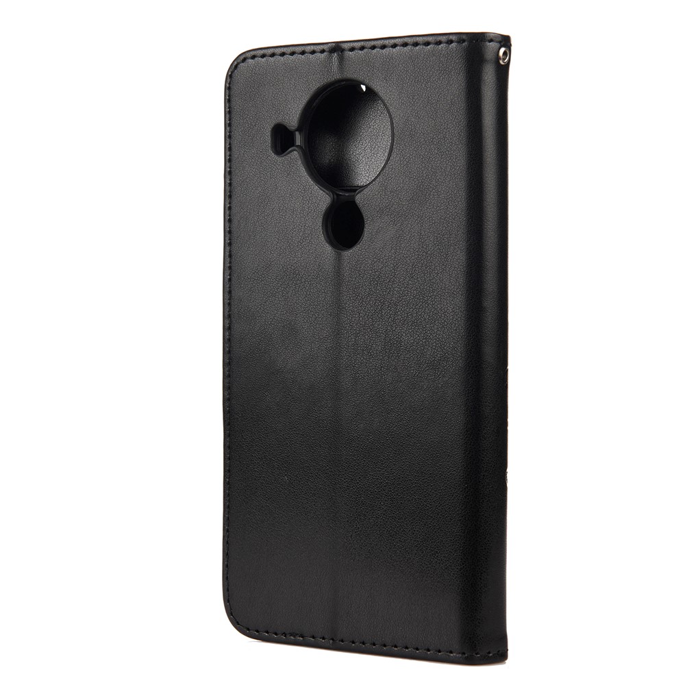 Imprinted Butterflies Flower Leather Wallet Stand Case for Nokia 5.4 - Black-3