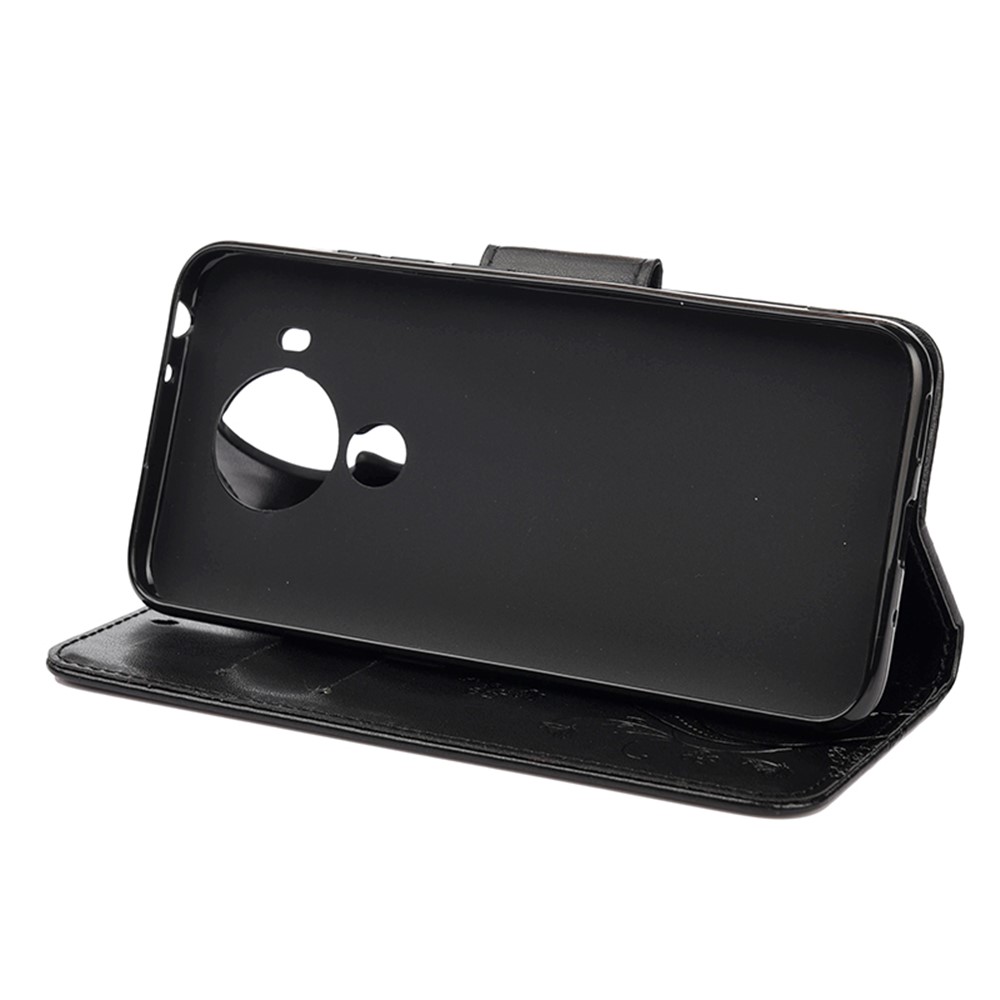 Imprinted Butterflies Flower Leather Wallet Stand Case for Nokia 5.4 - Black-5