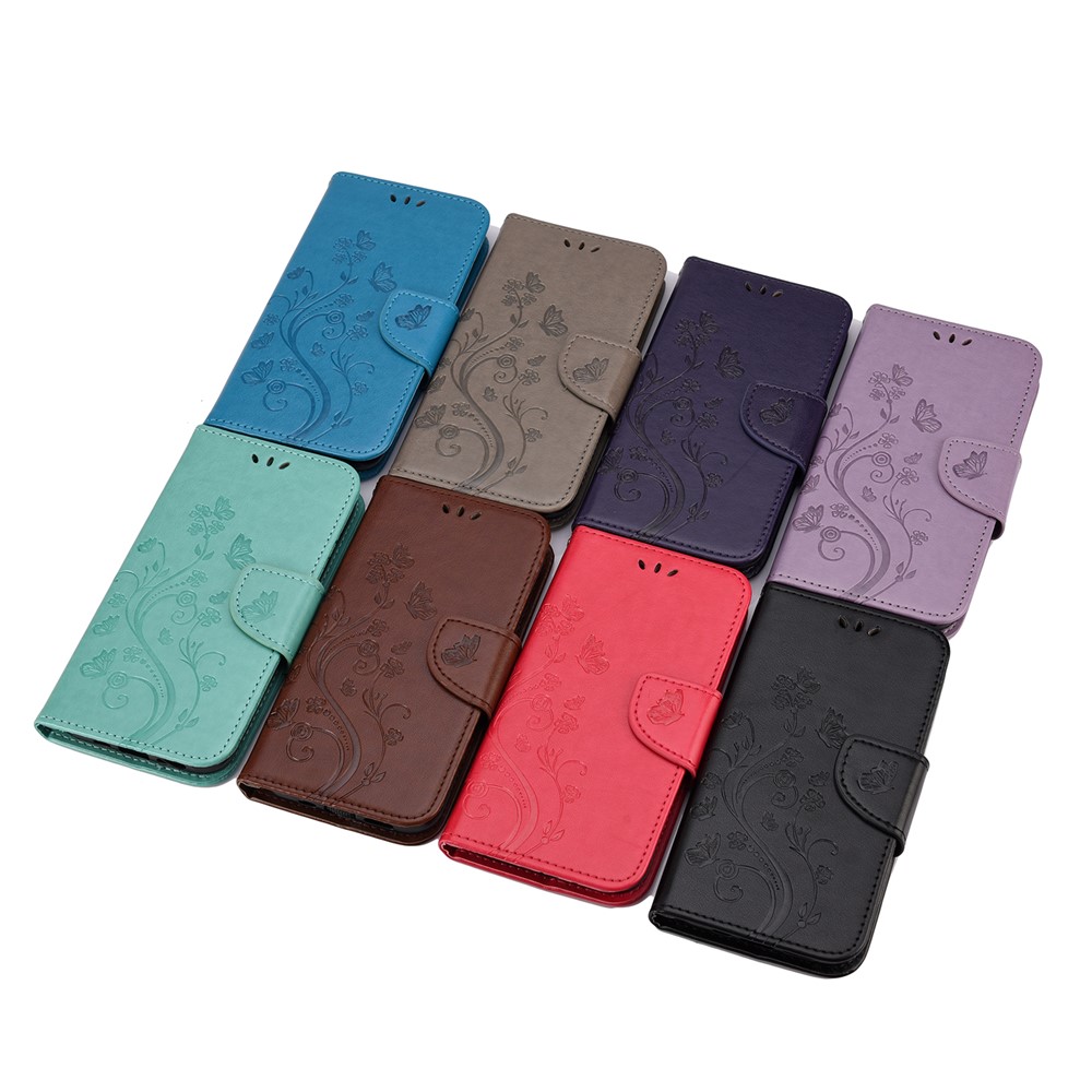 Imprinted Butterflies Flower Leather Wallet Stand Case for Nokia 5.4 - Black-7