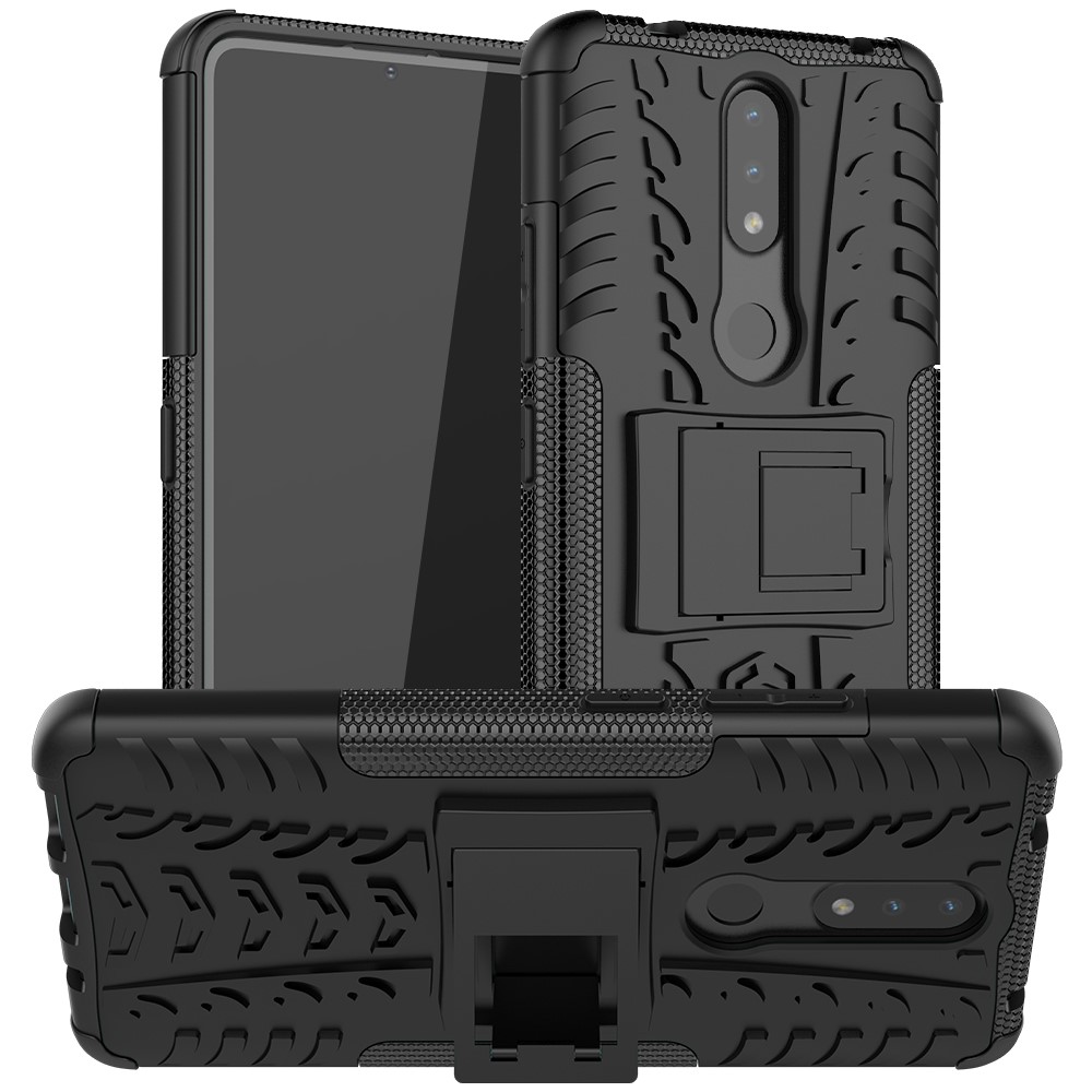 Cool Tyre Surface Design PC + TPU Hybrid Phone Cover Shell with Kickstand for Nokia 2.4 - Black-1