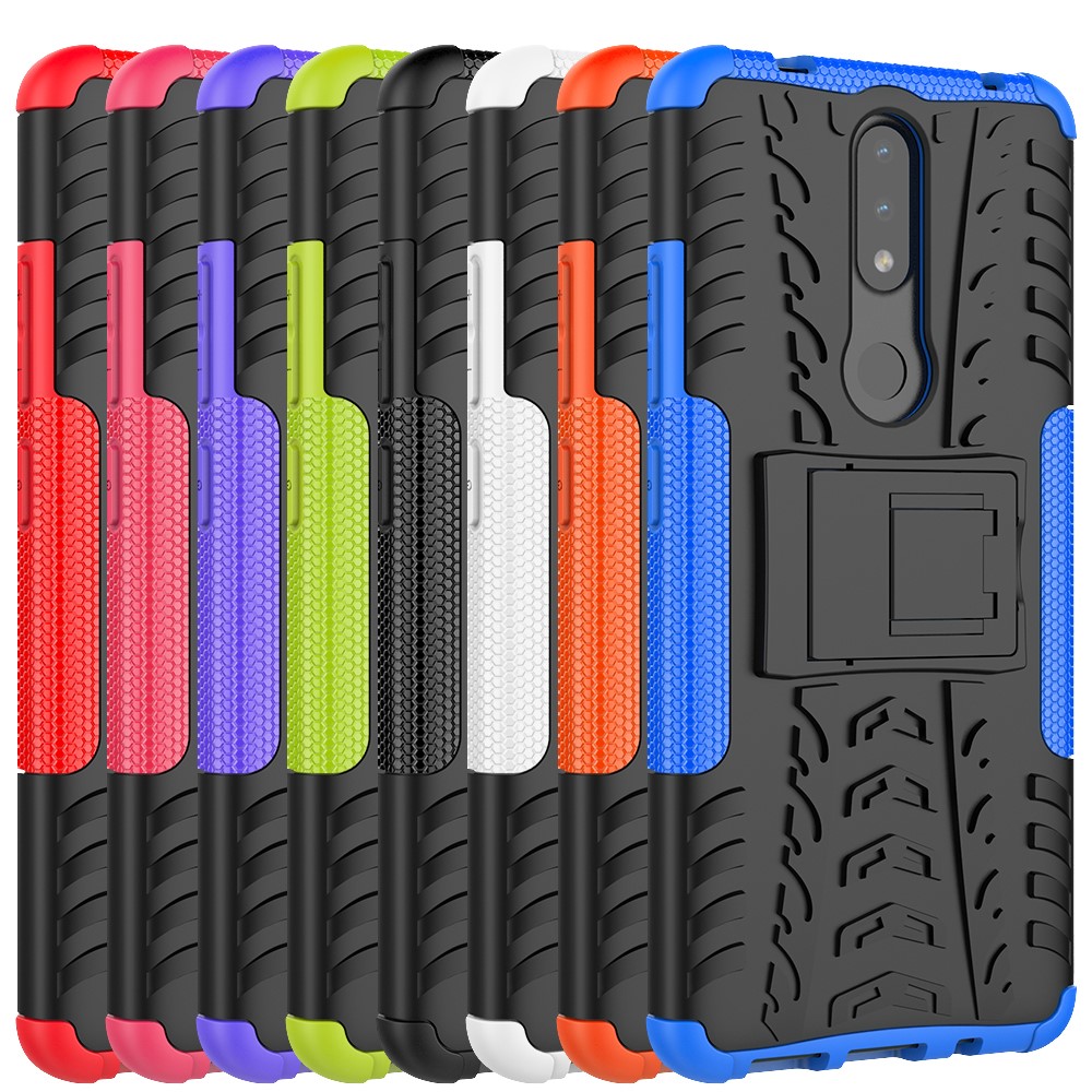 Cool Tyre Surface Design PC + TPU Hybrid Phone Cover Shell with Kickstand for Nokia 2.4 - Black-10