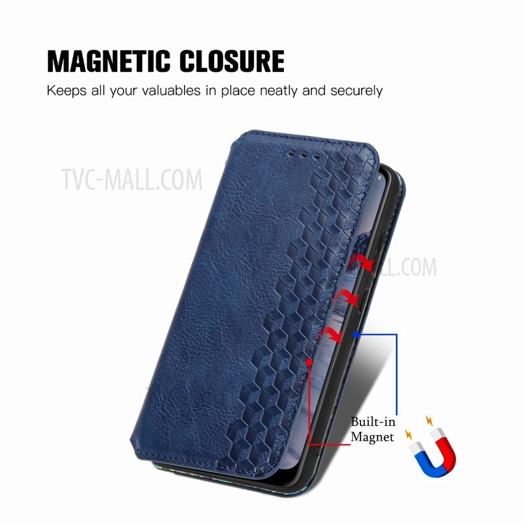 Fashionable Auto-absorbed Rhombus Texture PU Leather Wallet Phone Cover for Nokia 2.4 - Blue-10