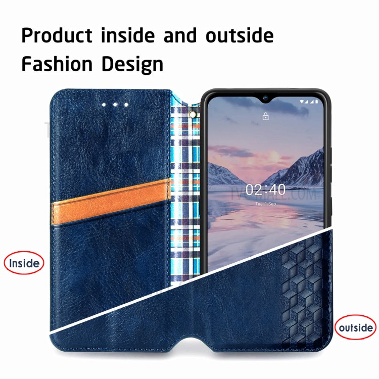 Fashionable Auto-absorbed Rhombus Texture PU Leather Wallet Phone Cover for Nokia 2.4 - Blue-11