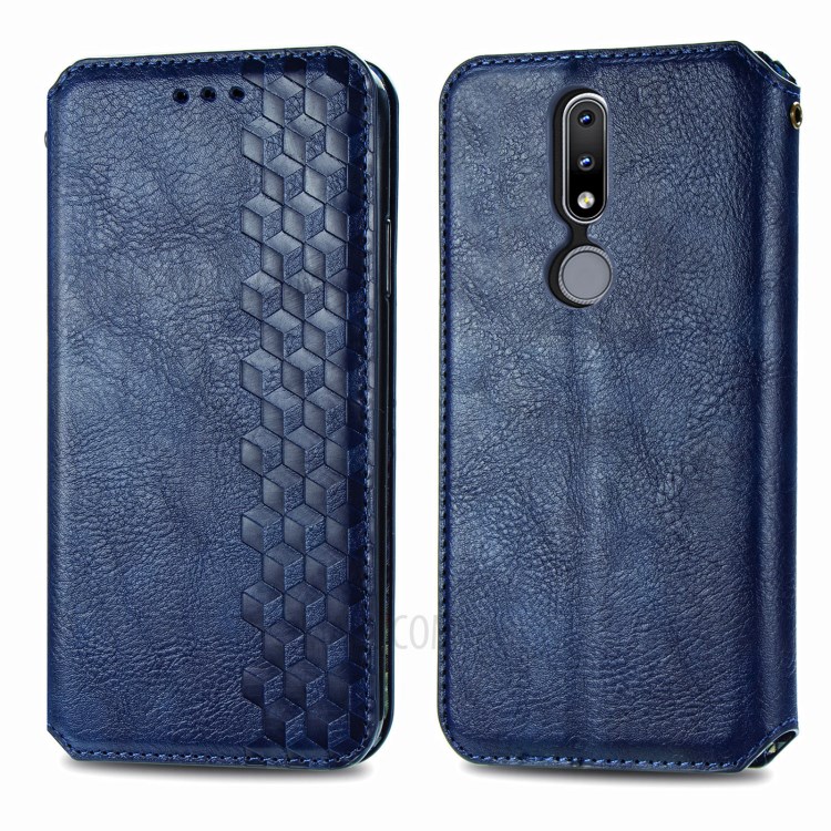 Fashionable Auto-absorbed Rhombus Texture PU Leather Wallet Phone Cover for Nokia 2.4 - Blue-2