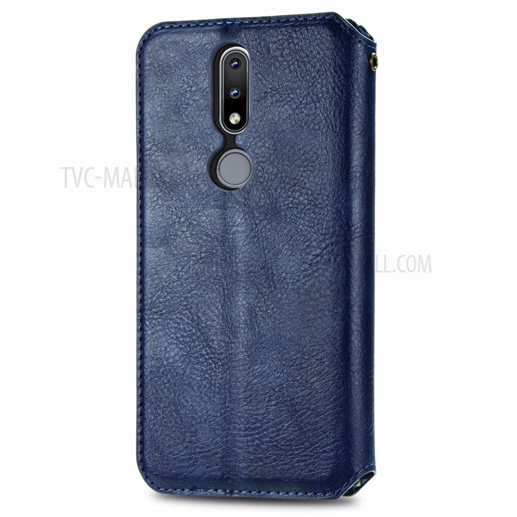 Fashionable Auto-absorbed Rhombus Texture PU Leather Wallet Phone Cover for Nokia 2.4 - Blue-3