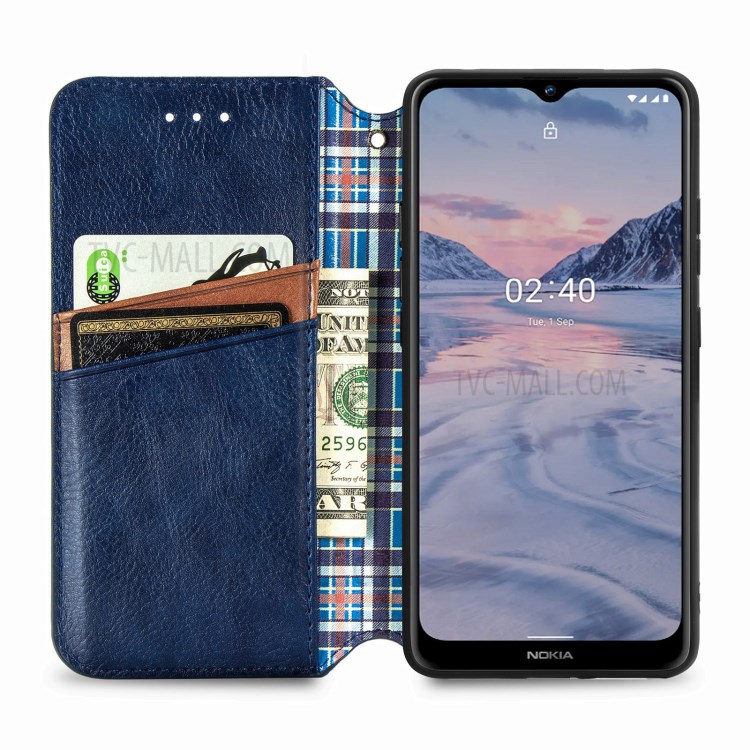 Fashionable Auto-absorbed Rhombus Texture PU Leather Wallet Phone Cover for Nokia 2.4 - Blue-4