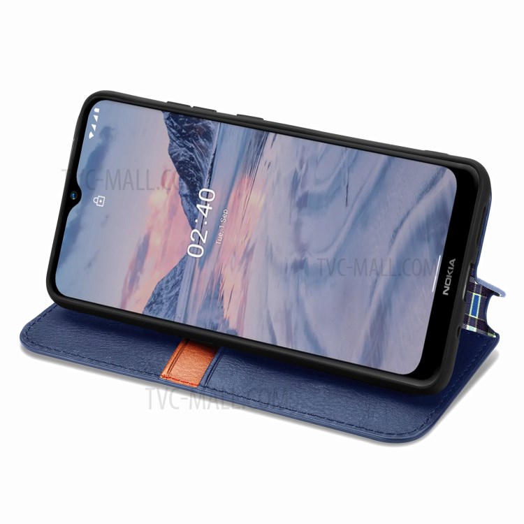 Fashionable Auto-absorbed Rhombus Texture PU Leather Wallet Phone Cover for Nokia 2.4 - Blue-6