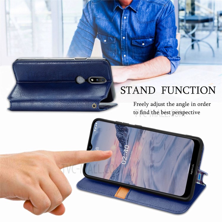 Fashionable Auto-absorbed Rhombus Texture PU Leather Wallet Phone Cover for Nokia 2.4 - Blue-7