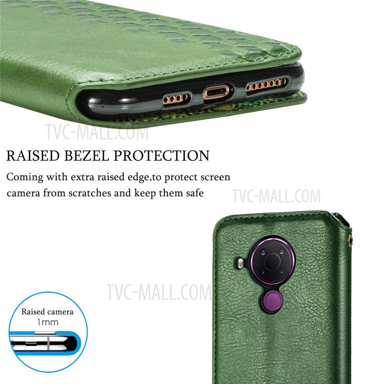 Fashionable Auto-absorbed Rhombus Texture PU Leather Wallet Phone Cover for Nokia 5.4 - Green-10